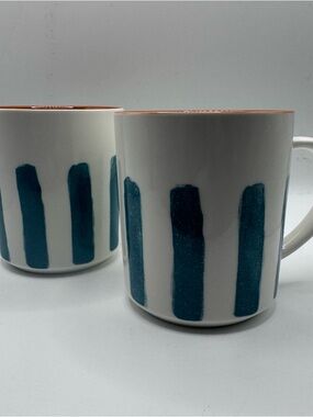 Wild Sage Lia Teal Coffee Mugs, Set Of 2, EUC